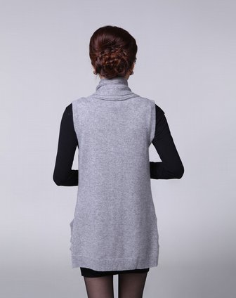 衣尚<em>羊绒</em>烟灰无袖<em>中长羊绒开衫</em>11875-1_唯品