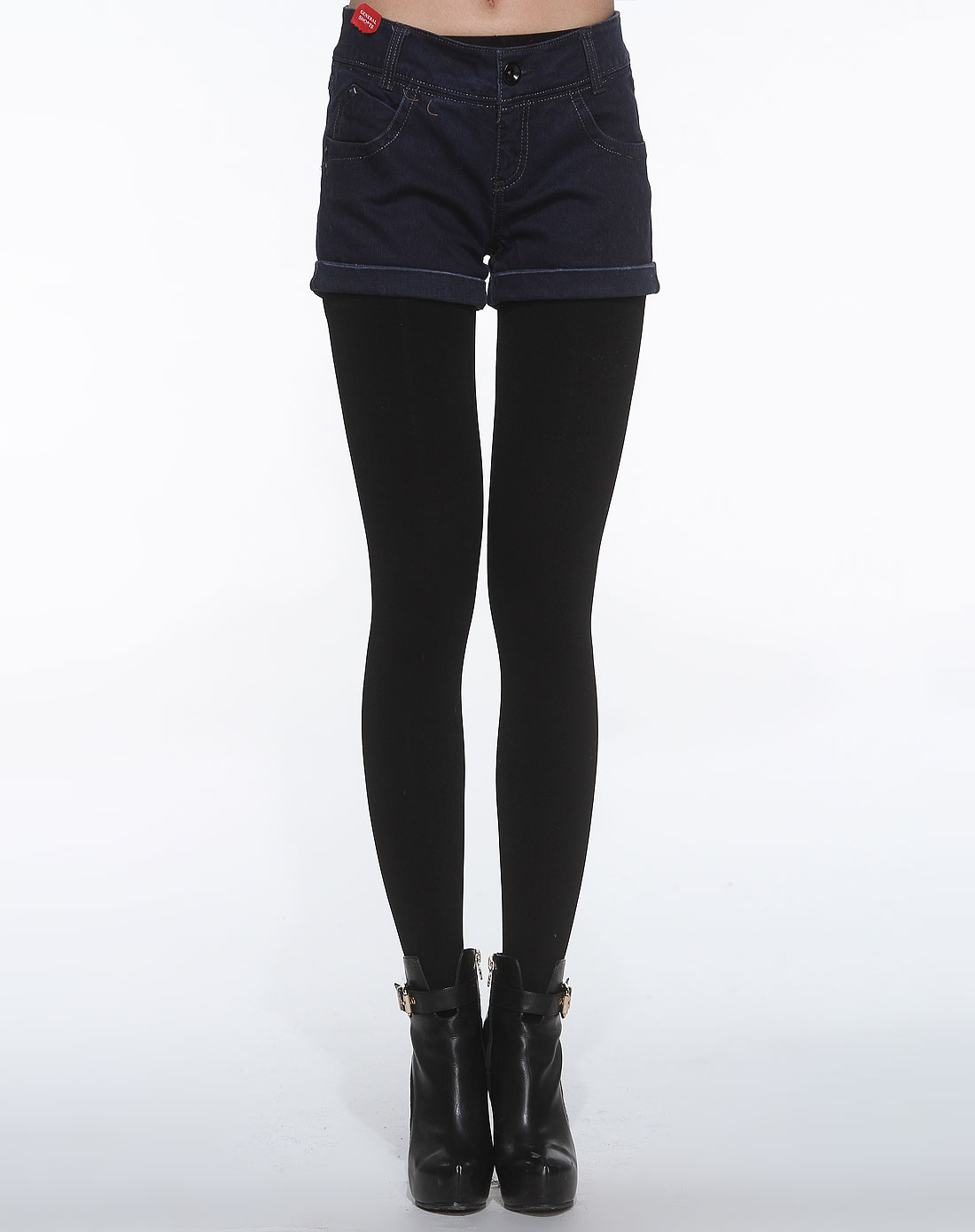 MO&CO<em>深蓝色中腰牛仔短裤</em>M93JEN09111_