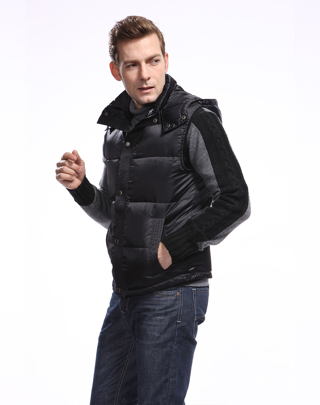 米兰空气MILANRIA<em>男士</em>黑色<em>羽绒马甲</em>11YN001