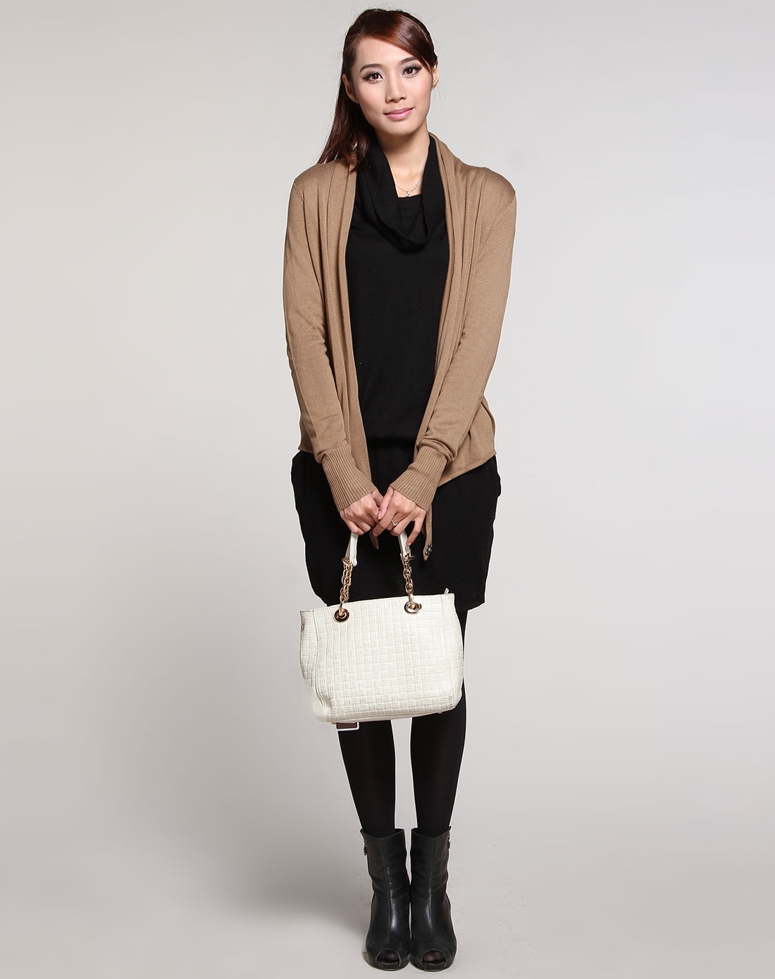 乐都特LA REDOUTE深<em>驼色</em>长袖针织<em>开衫</em>VX5