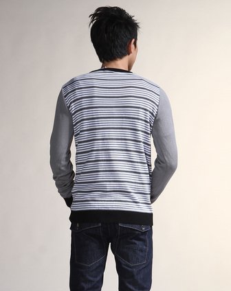 乐都特LA REDOUTE<em>白灰色</em>条纹长袖<em>针织开衫</em>