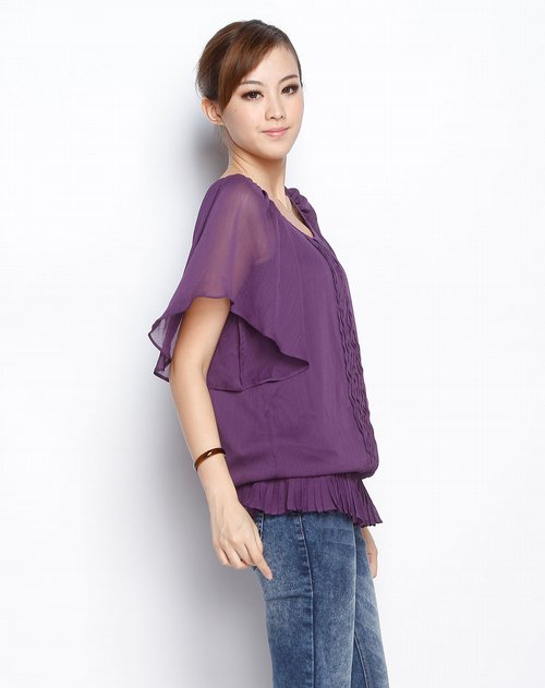 百图betu女装专场紫色短袖衬衫