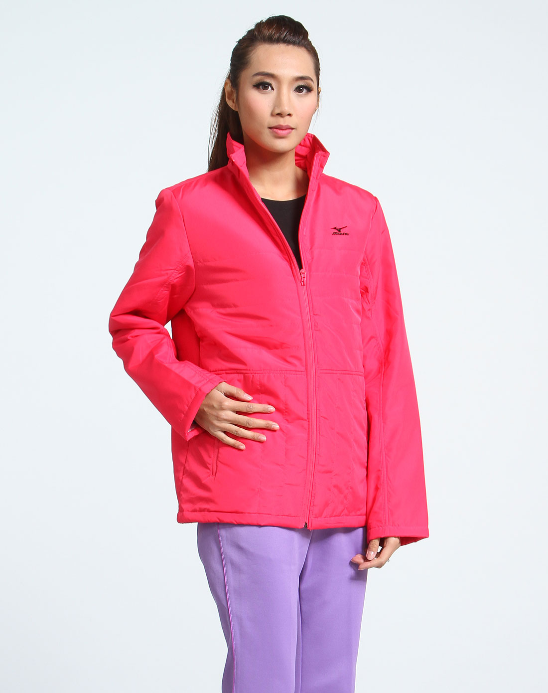 美津浓MIZUNO男女<em>女款</em>玫红色时尚休闲<em>长袖外</em>