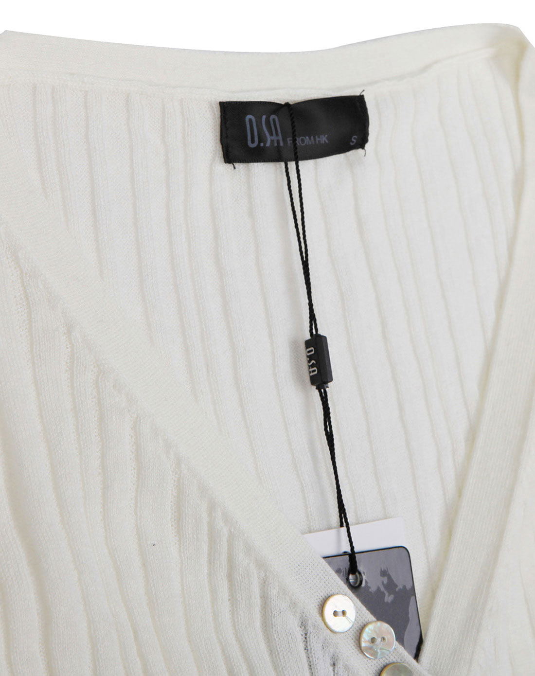 O.SA女<em>白色</em>修身<em>V领</em>排扣<em>条纹毛衣</em>SE0062320