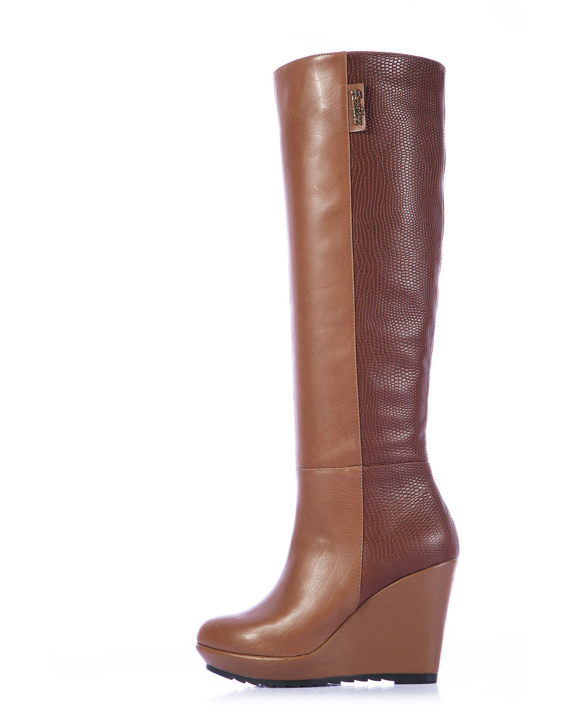 头层牛皮蜥蜴皮拼接女款坡跟骑士靴<em>女式长靴</em>T