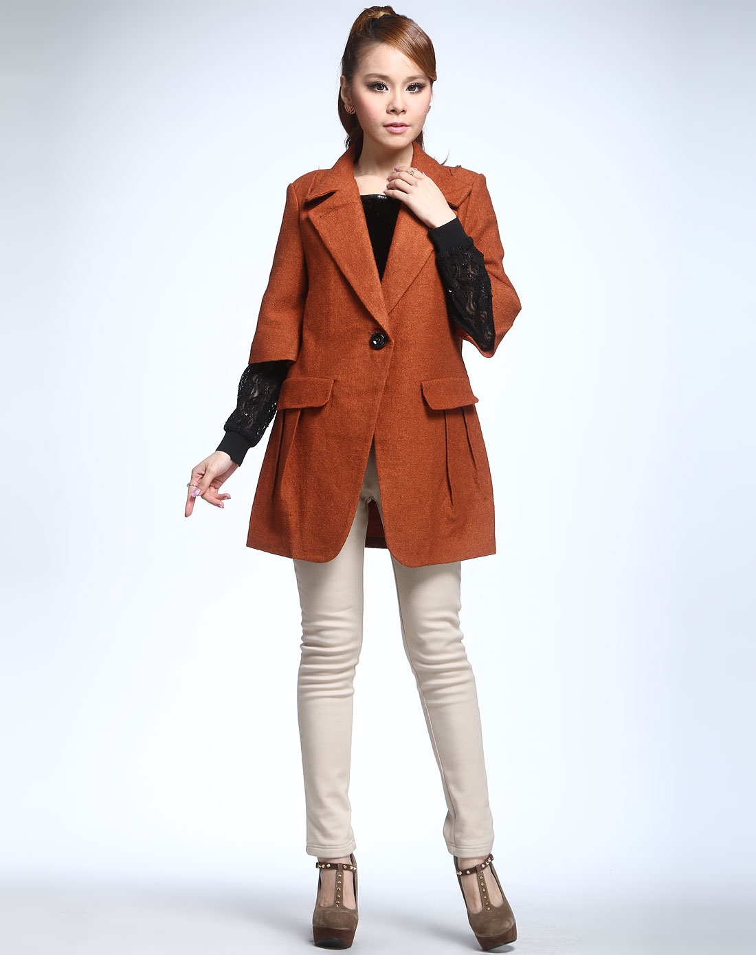 菲勋菲斯Fashion Fish<em>铁</em>绣红色翻领中长款七分
