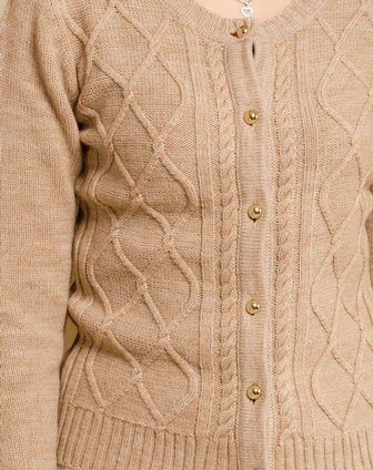 艾金诺USS AZINO-夹花<em>驼色</em>立体提花<em>开衫</em>毛衣