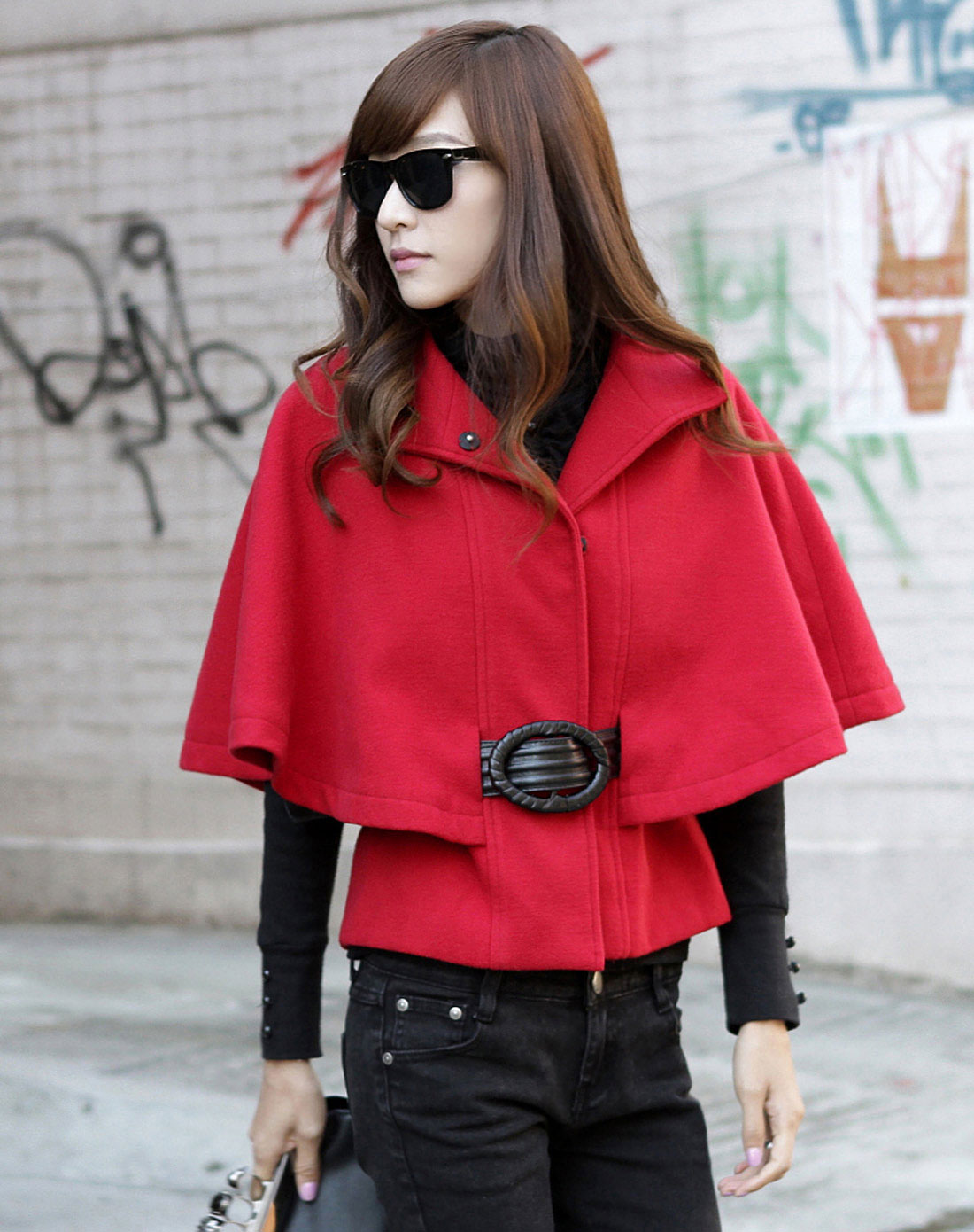 舍HSTYLE女上装专场女款<em>红色 斗篷毛呢外套</em>D