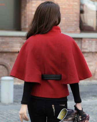 舍HSTYLE女上装专场女款<em>红色 斗篷毛呢外套</em>D