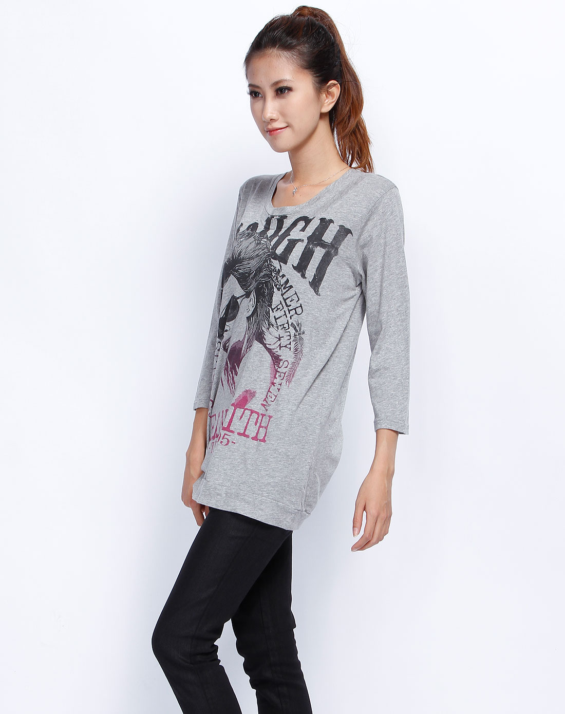 男<em>女装</em>(夜场)<em>TOUGH</em> 女款灰/黑色休闲印图长款