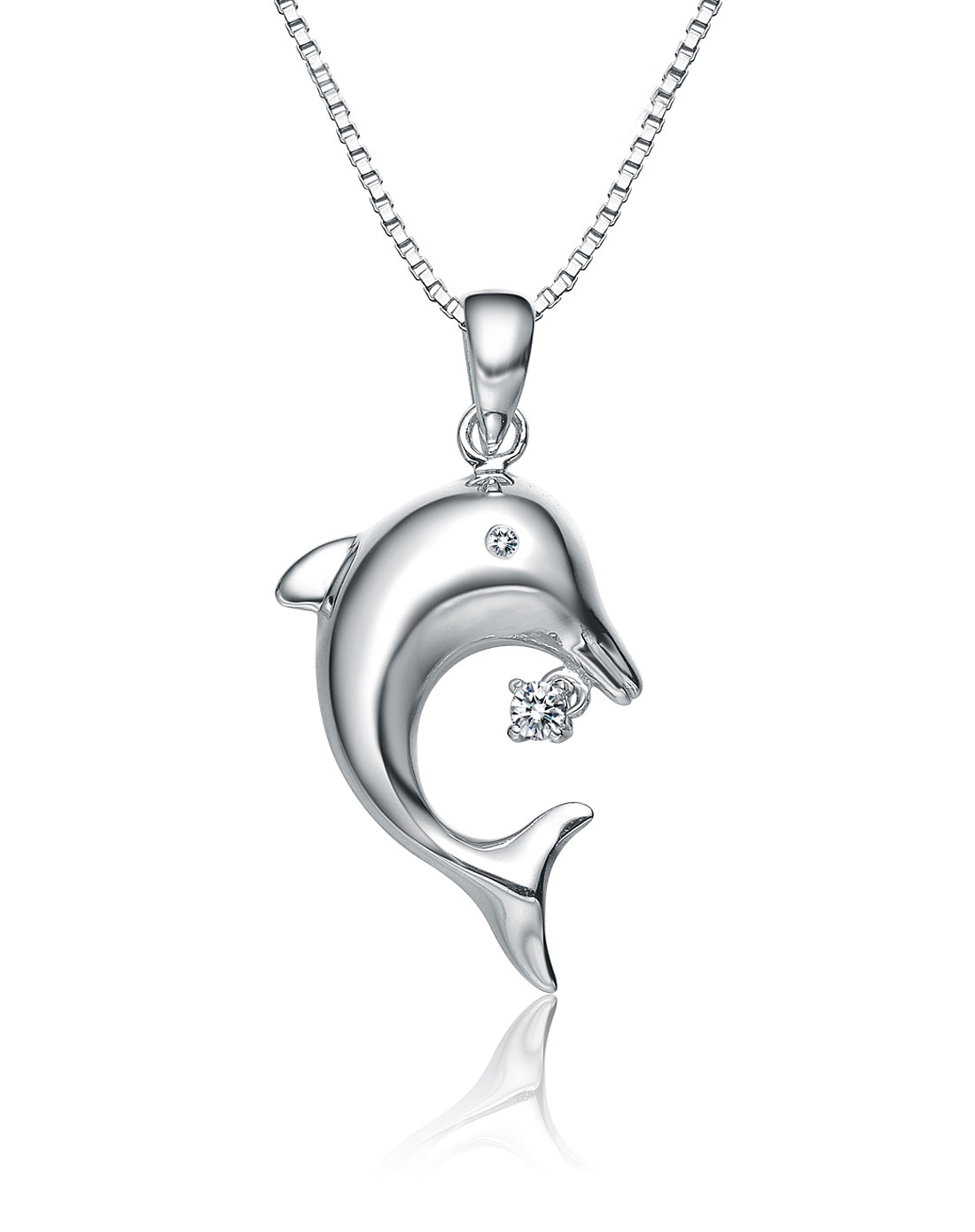 专场-925银天然南非钻石快乐海豚吊坠送925银项链