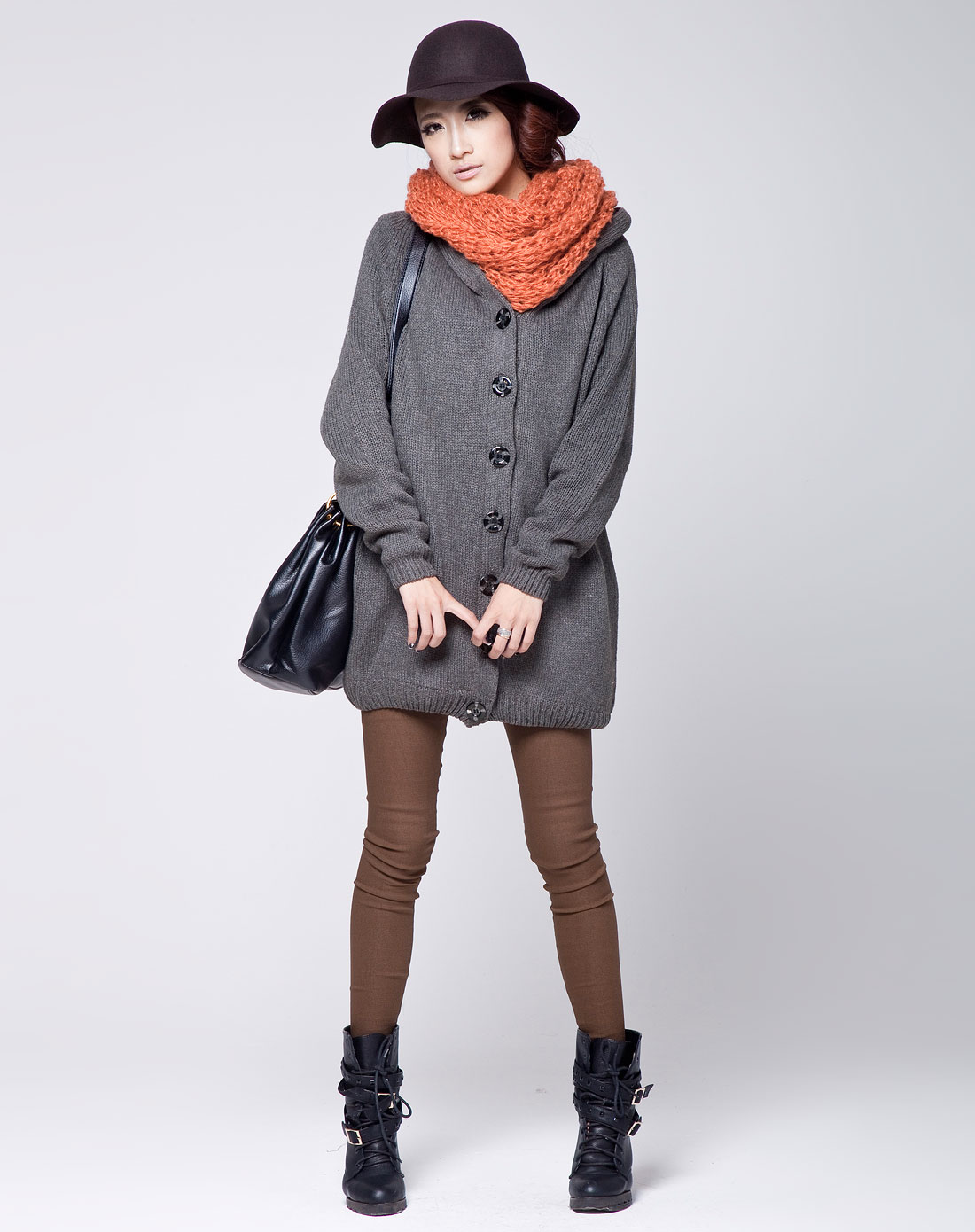 MIND&STYLE灰色韩版宽松夹<em>绒长款毛衣开衫</em>