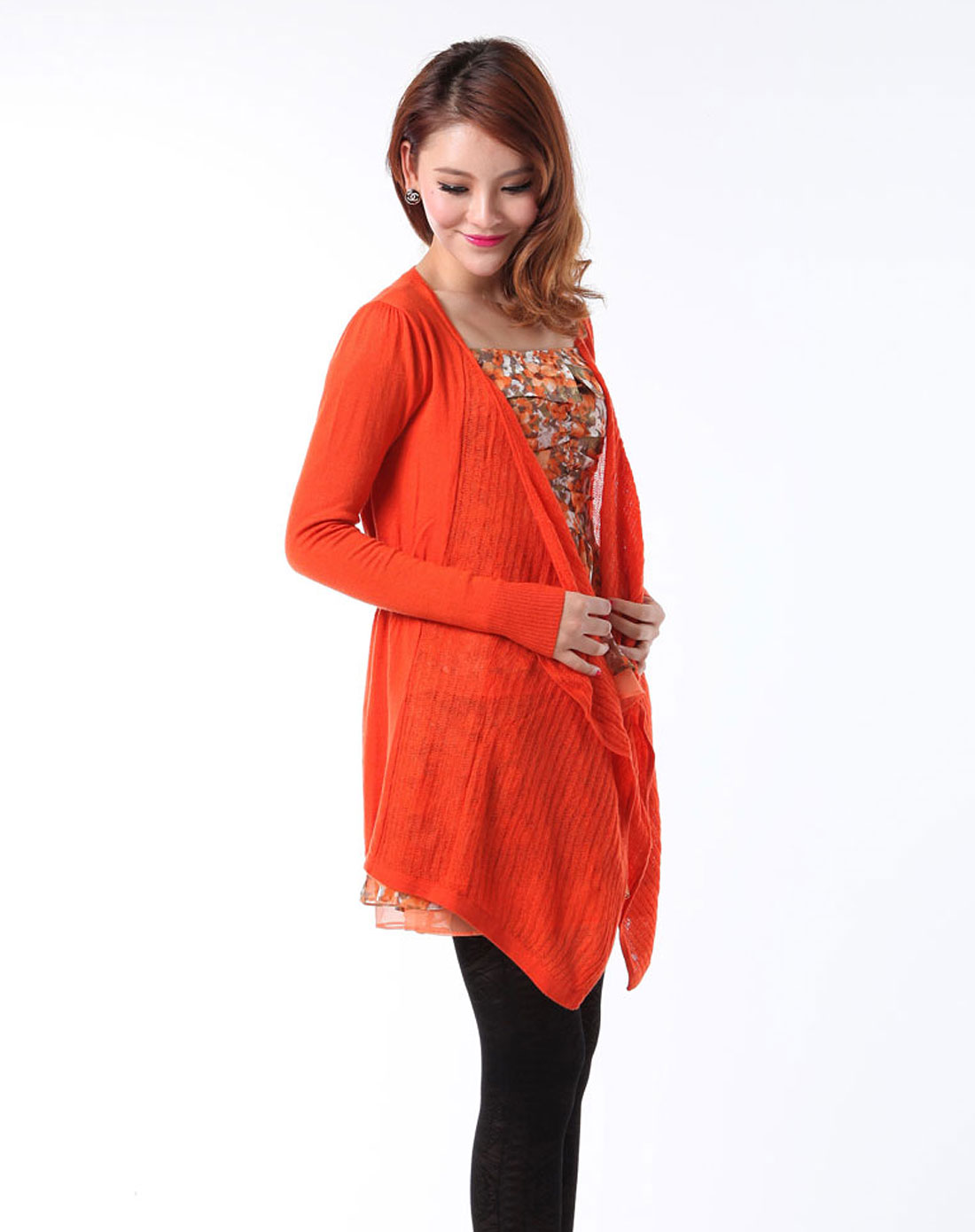 <em>蔻</em>拉CHKNAK桔红特殊织法的<em>开衫毛衣</em>86ACT