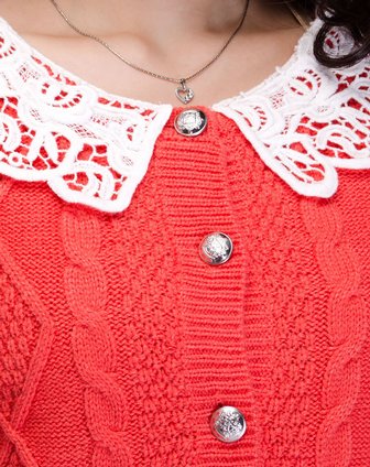 艾金诺USS AZINO-浅橙色<em>花边领毛衣开衫</em>2A0