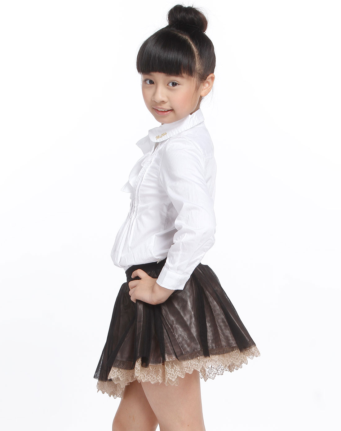 巴拉巴拉balabala<em>女童</em>专场<em>女童</em>白色皱褶<em>长袖衬</em>