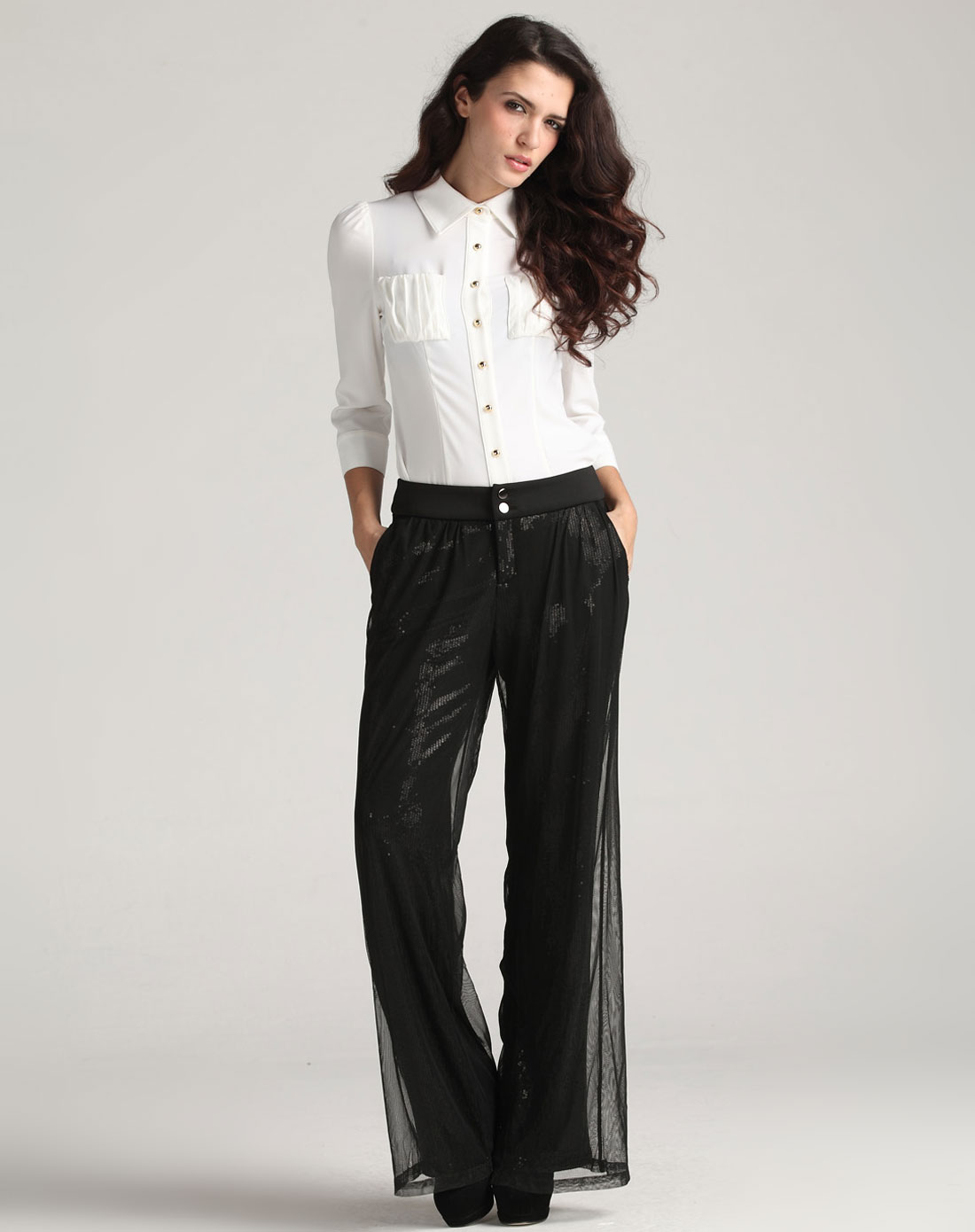 百丝BAISI<em>女黑色长裤</em>113HC2041A0_唯品会