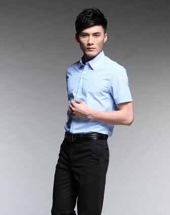 G2000男<em>女</em>装男款<em>淡蓝色</em>条纹短袖<em>衬衫</em>231455
