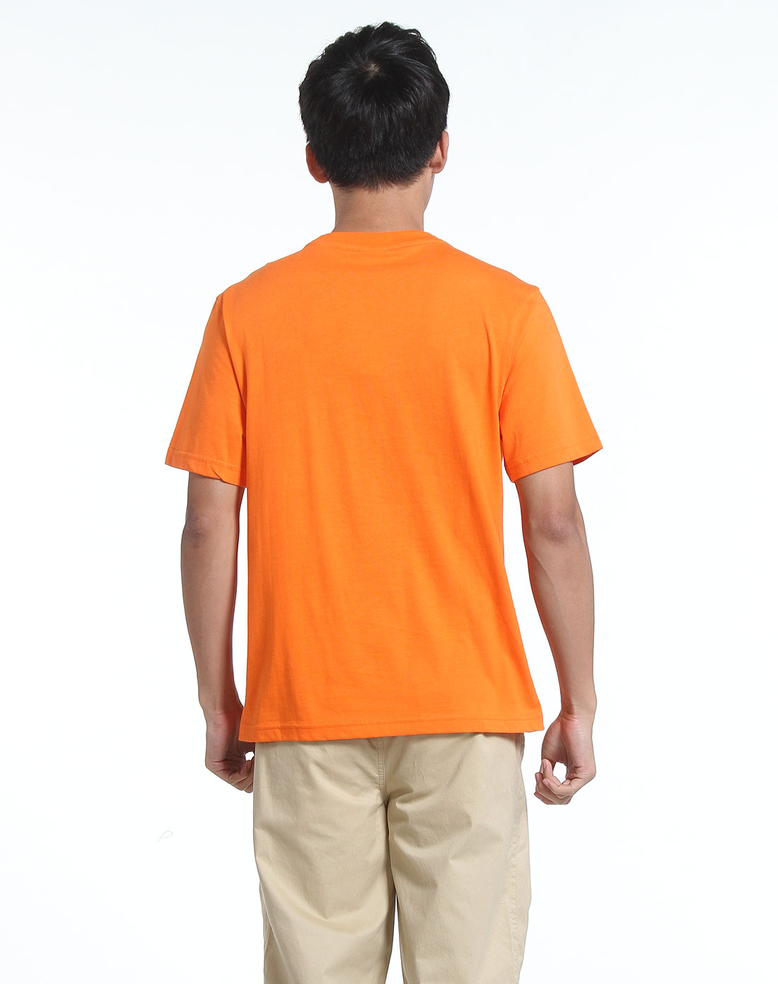 圆领左印logo橙色短袖t恤