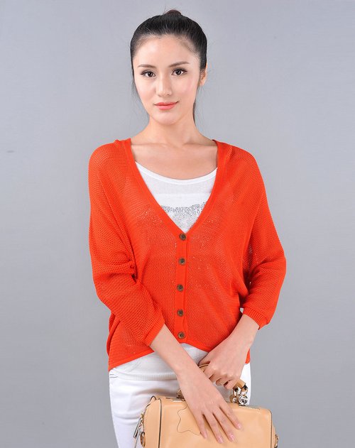 Ko.shish橘色<em>网状针织开衫</em>_唯品会名牌时尚折