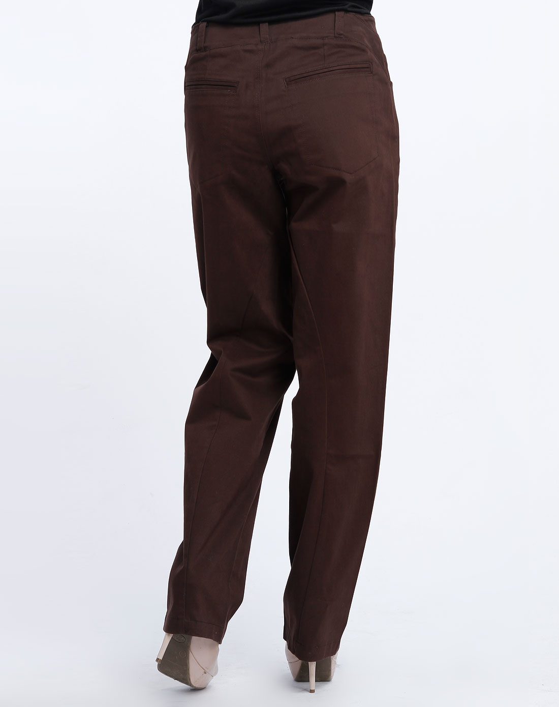 深啡色弹力棉长裤