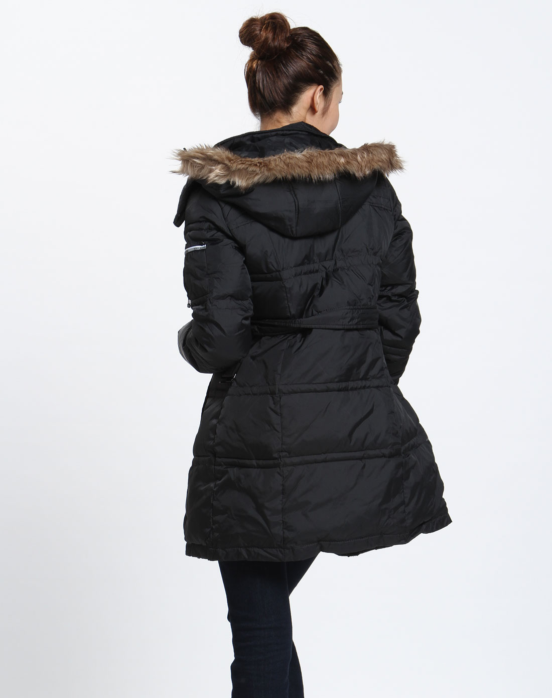 <em>森马</em>-女装<em>女款</em>黑色时尚长袖<em>羽绒服</em>