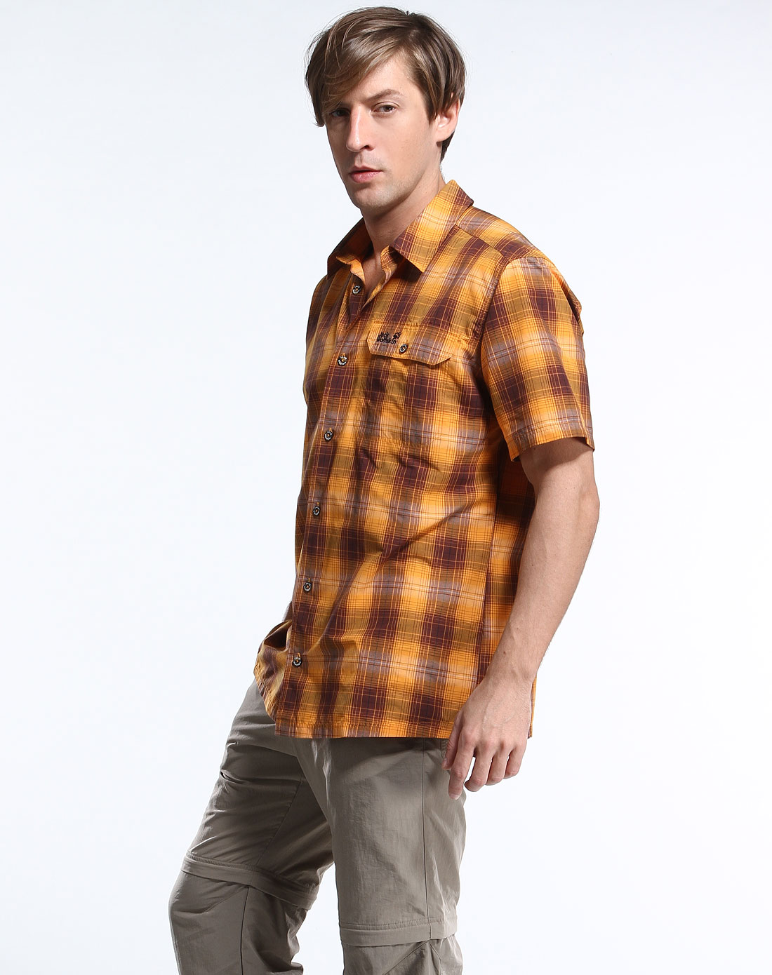 狼爪<em>JackWolfskin</em>户外男<em>女装</em>男款橘黄色休闲格