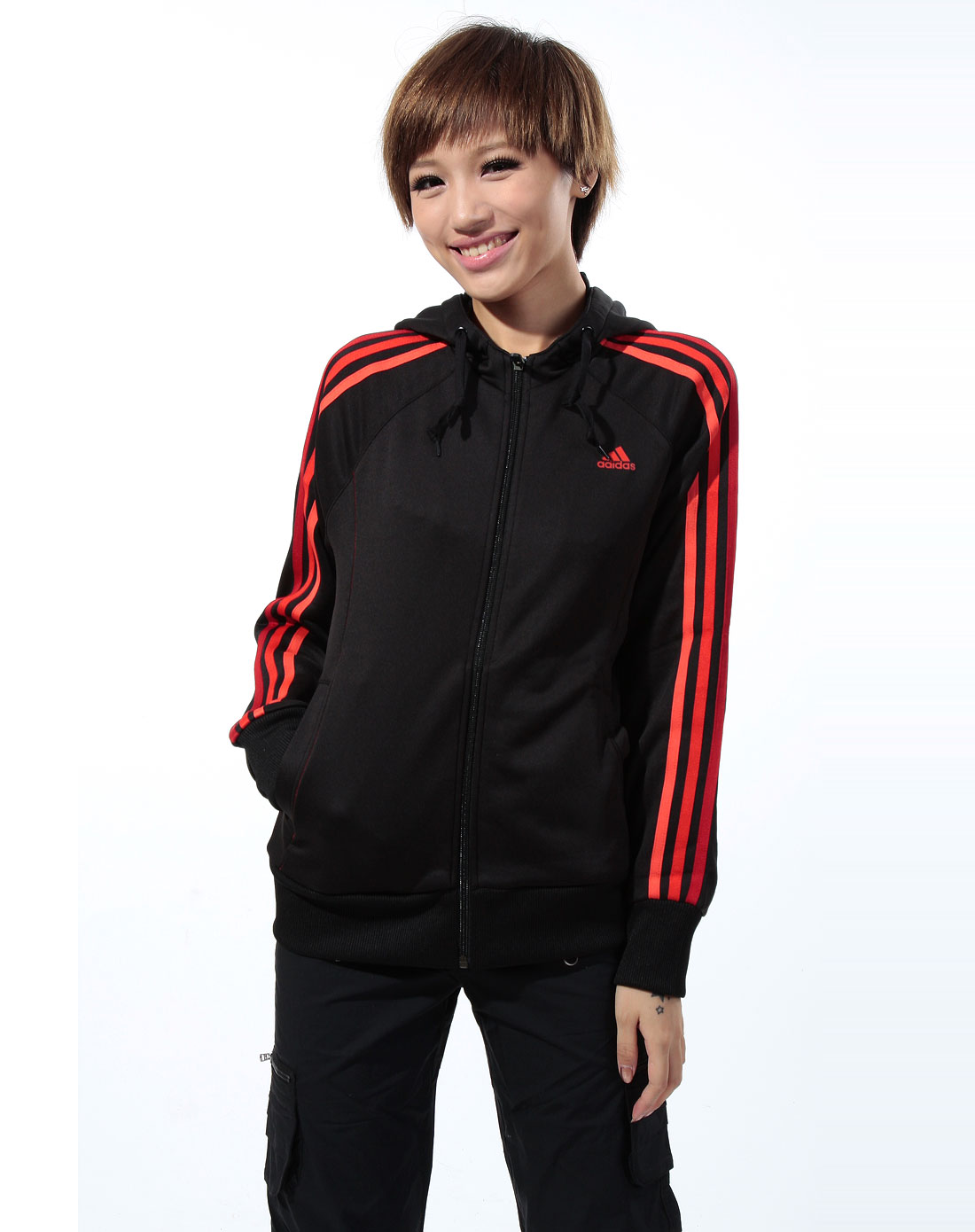 <em>阿迪达斯adidas</em>女款<em>黑色</em>连帽茄克064585_唯品