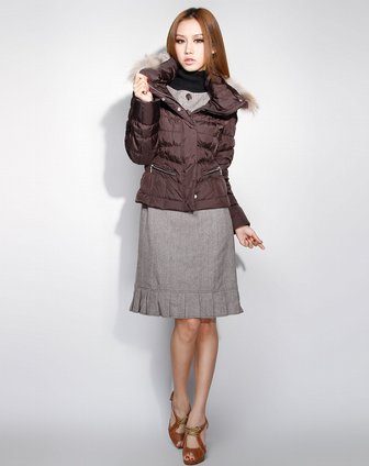 HAZZYS-<em>女装</em>深啡色<em>长袖羽绒外套</em>_唯品会名牌
