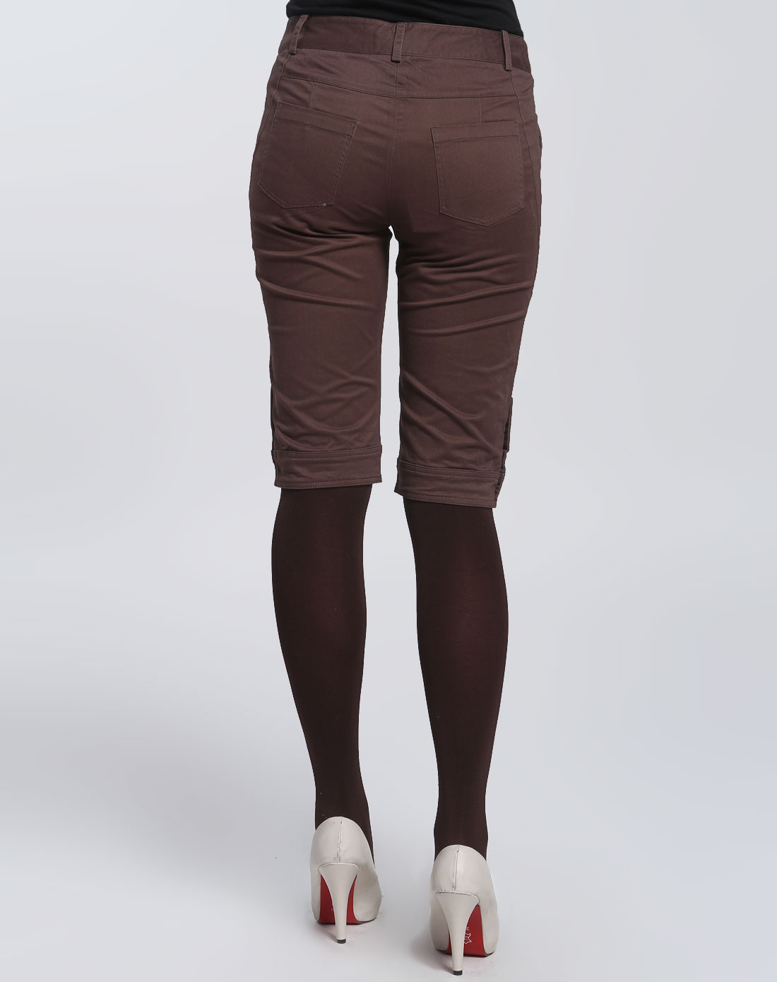 rupsapsa女款咖啡色脚口多纽扣休闲中裤