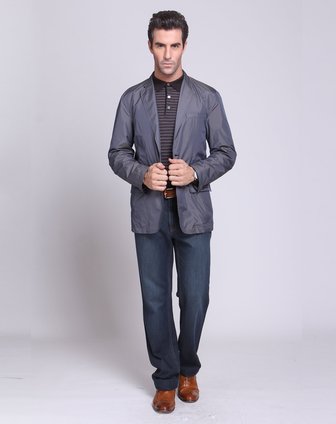 堡马posemer男装专场蓝色细格纹时尚长袖外套