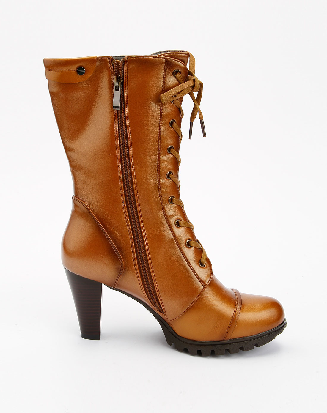 澳伦aolun女鞋专场浅金棕色绑带高跟短靴