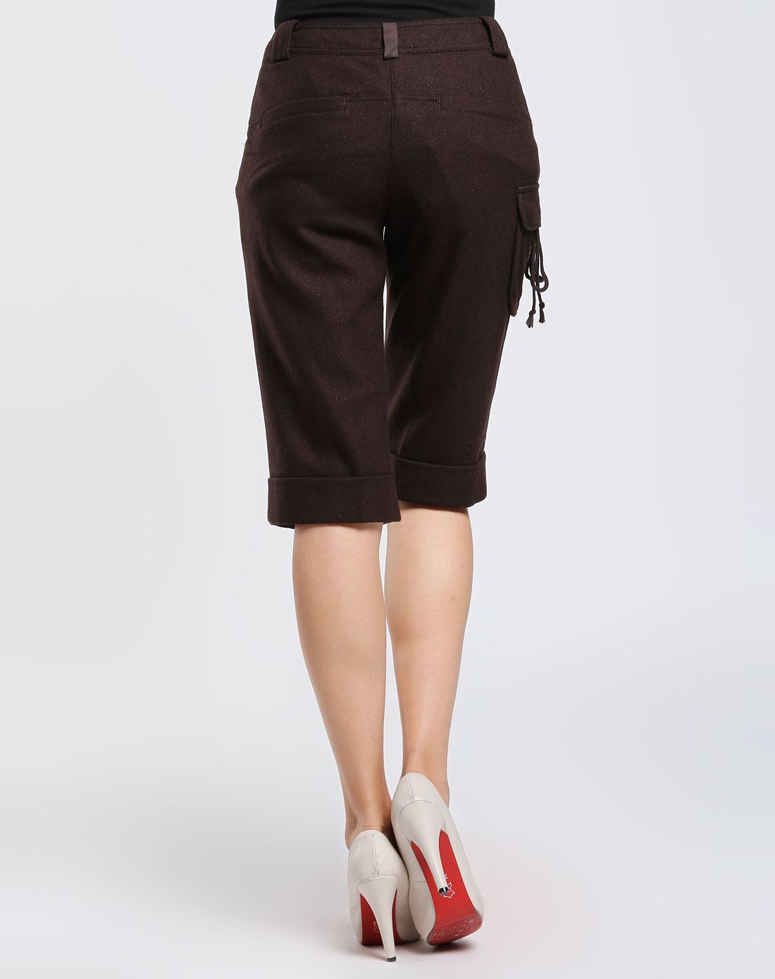 玖姿juzui女款深咖啡色休闲中裤