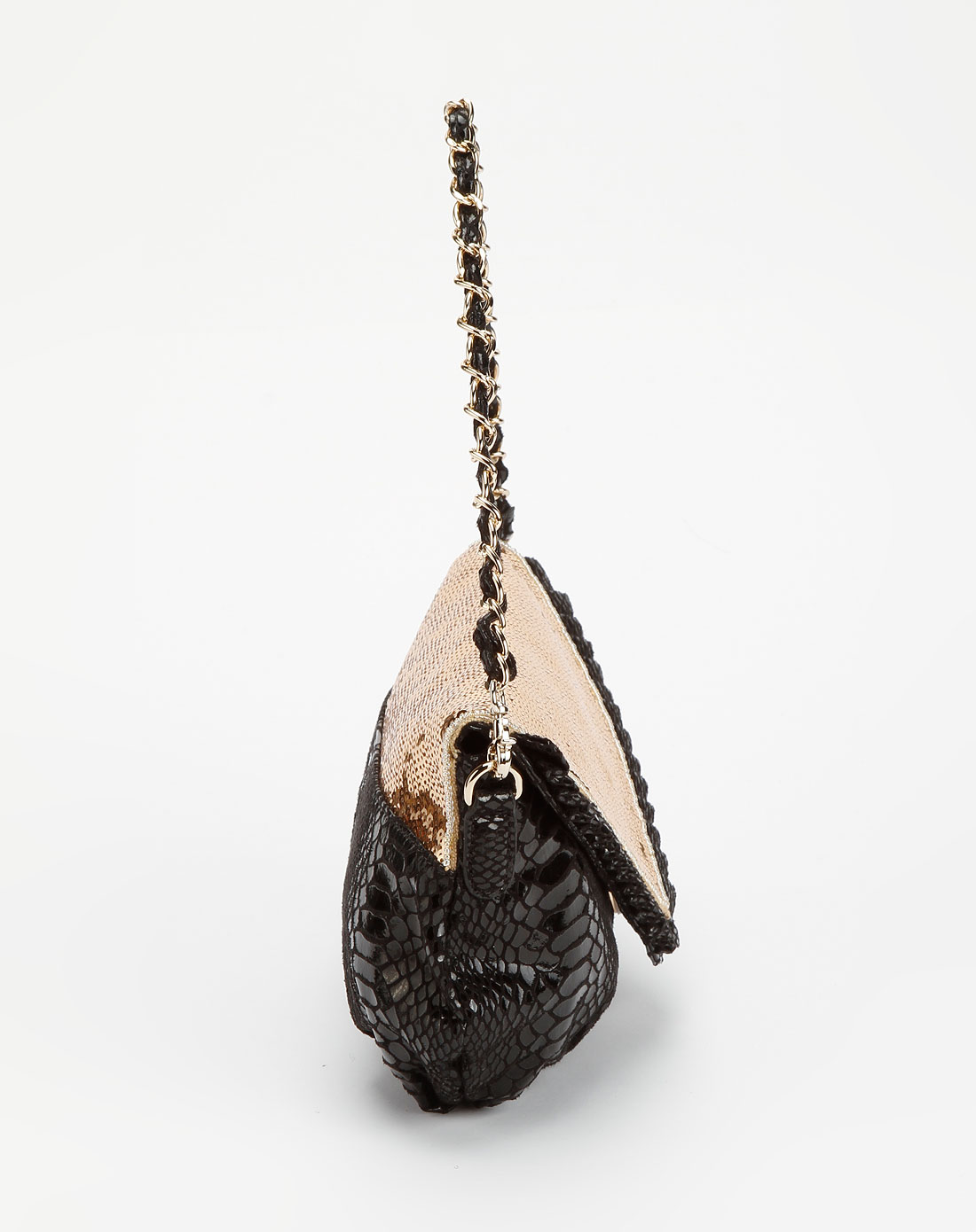 欧时力ochirly女装专场-金/黑色珠片蛇纹手拎包