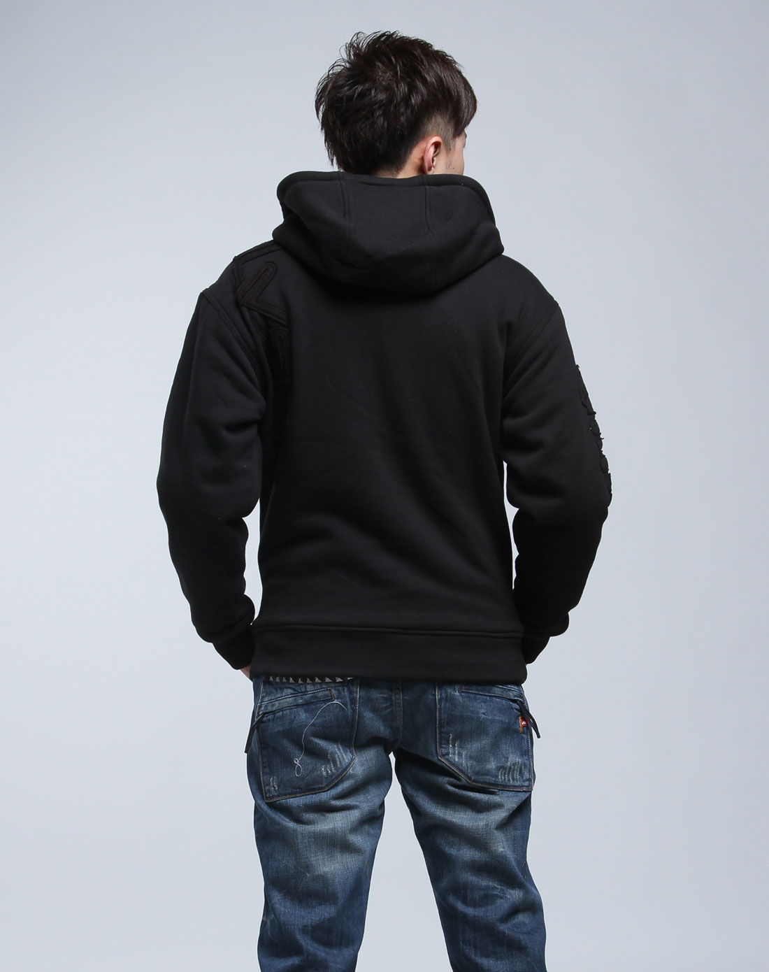 quiksilver男款黑色拉链长袖卫衣