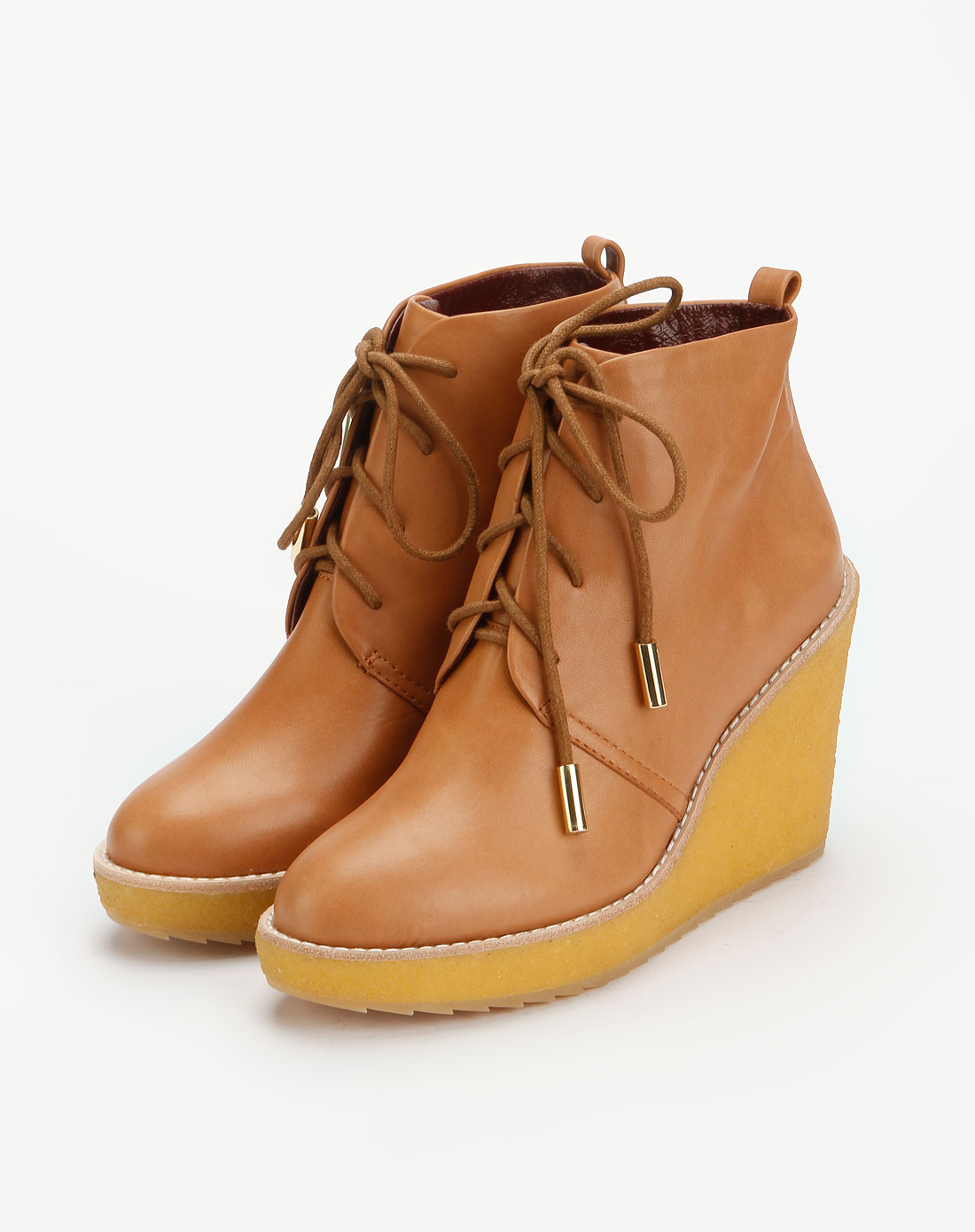 劳伦迪亚女鞋专场女款棕色抛光皮面系带高跟鞋