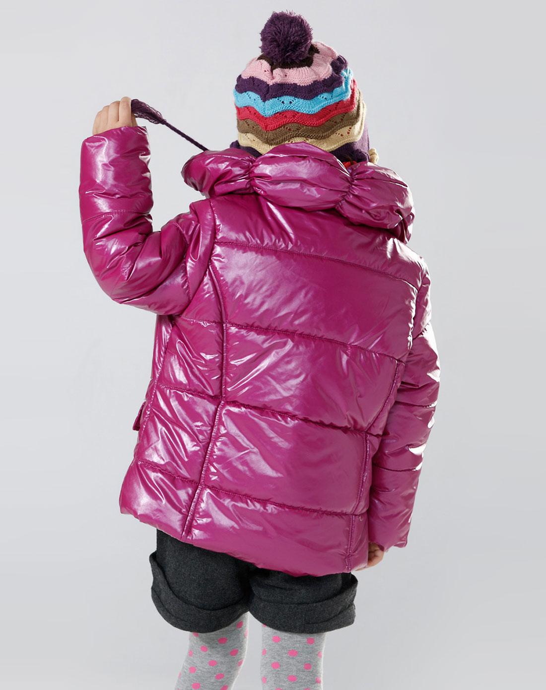 童装用品特惠专场女童紫红色休闲泡泡款炫彩棉衣