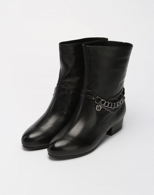 哈森harson女款黑色简约低跟短靴