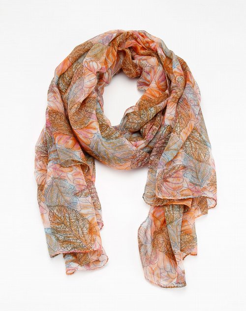 品牌混合专场-2----夜场b&balos 橘/粉红色休闲印树叶围巾