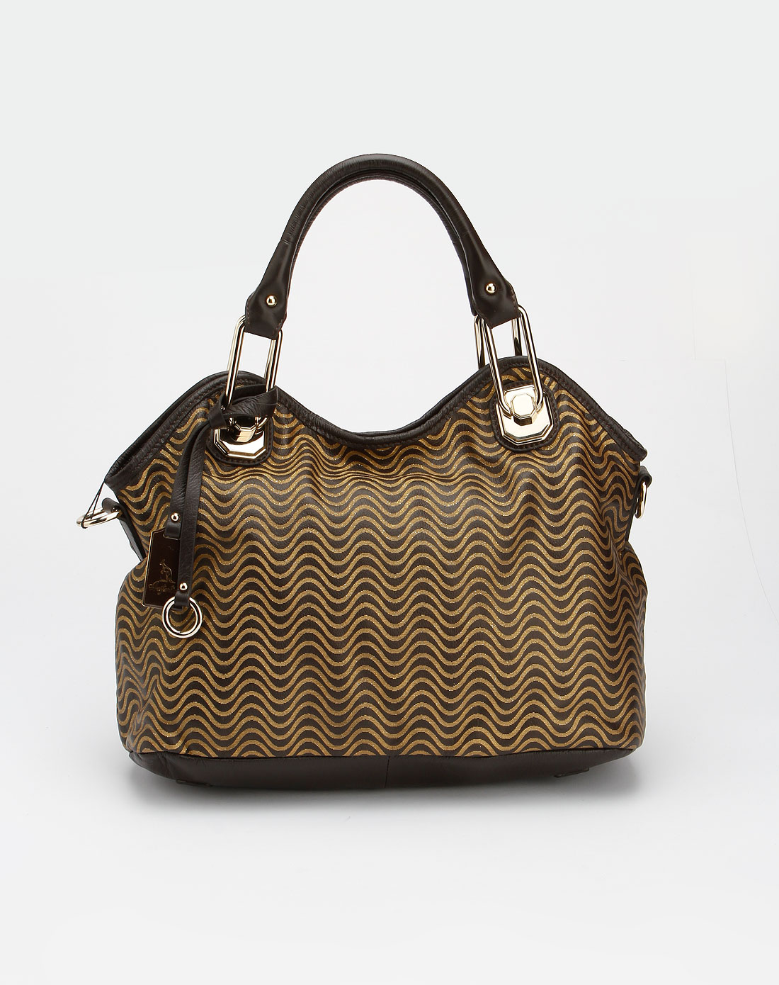 箱包库存专场澳洲袋鼠 女款黑/金色时尚波浪纹两用包3