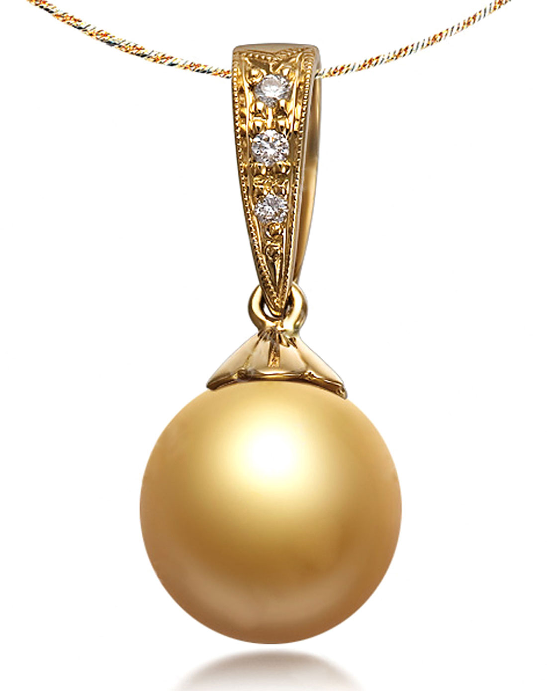 伊士蔓ilsommo18k黄金南洋金珍珠钻石吊坠-独研