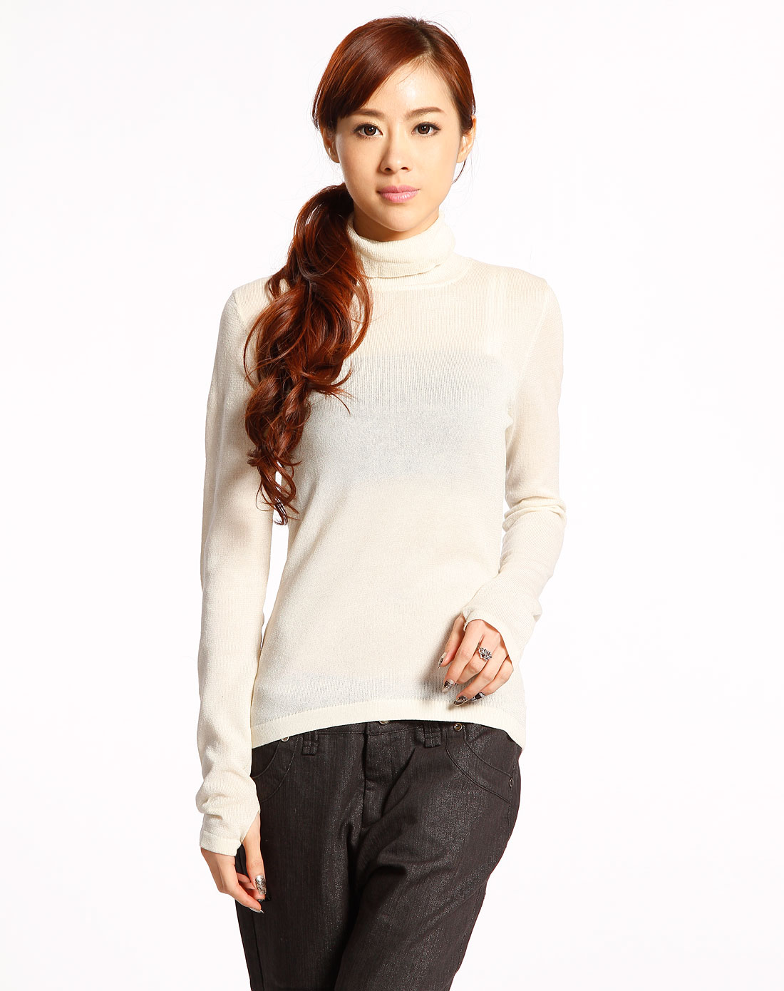 女装库存专场arrio 女款米黄色高领长袖针织衫