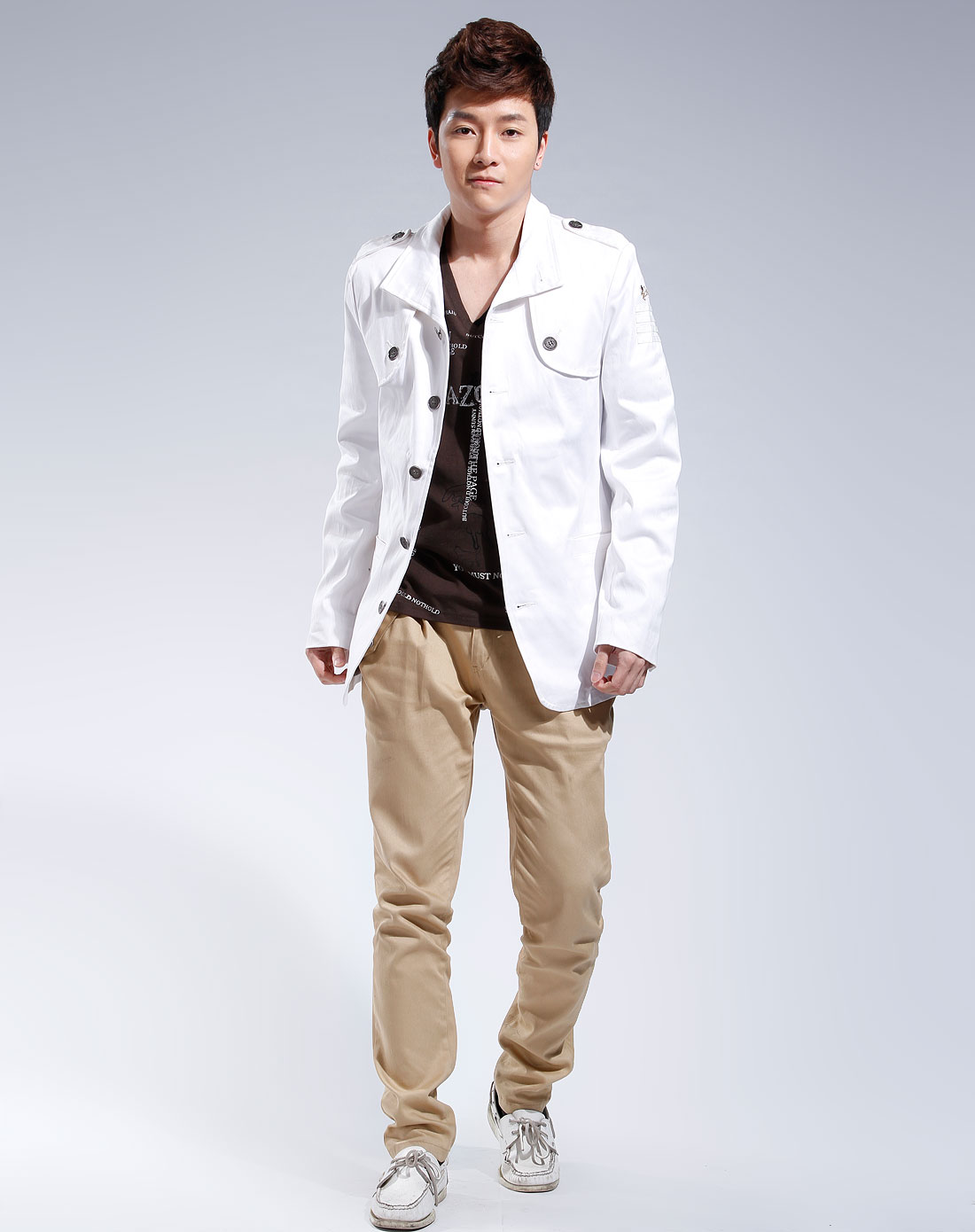 azone男装专场男款白色军装风衣长袖外套