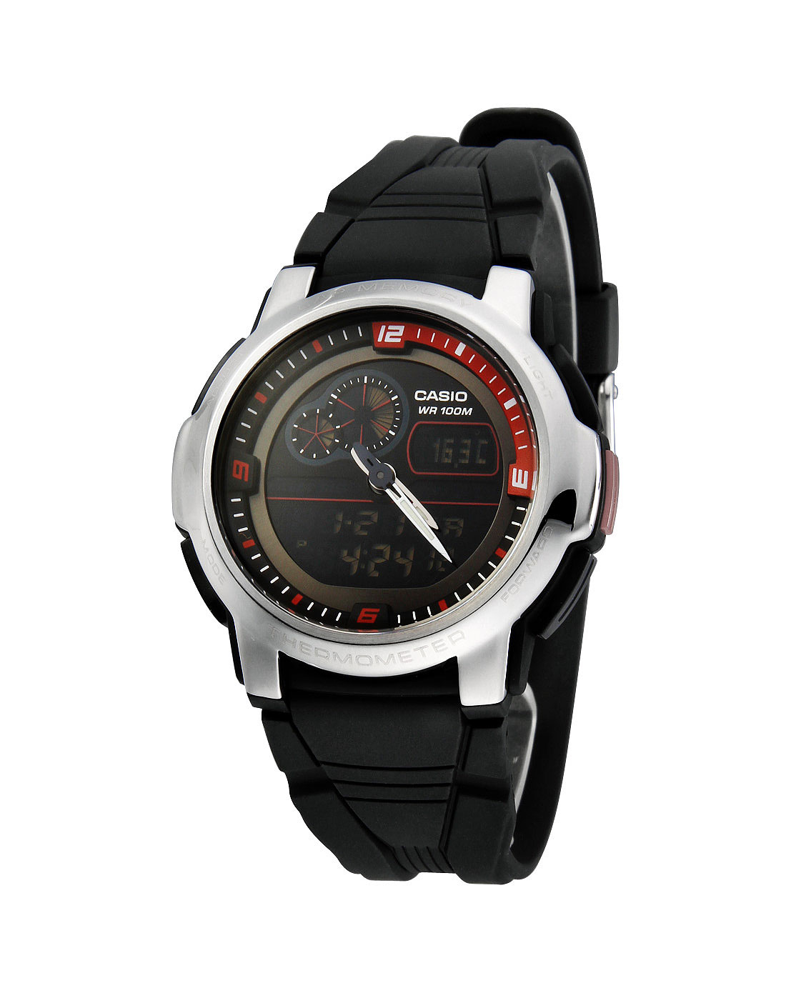 手表库存专场卡西欧 男款指针系列双显测温树脂胶带手表