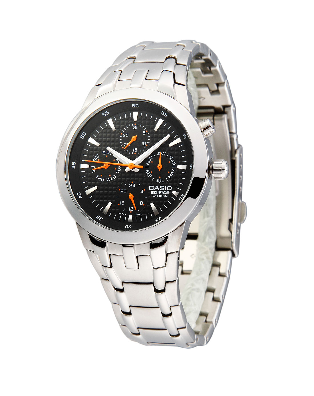 卡西欧手表专场男款edifice系列酷黑四眼指针钢带表