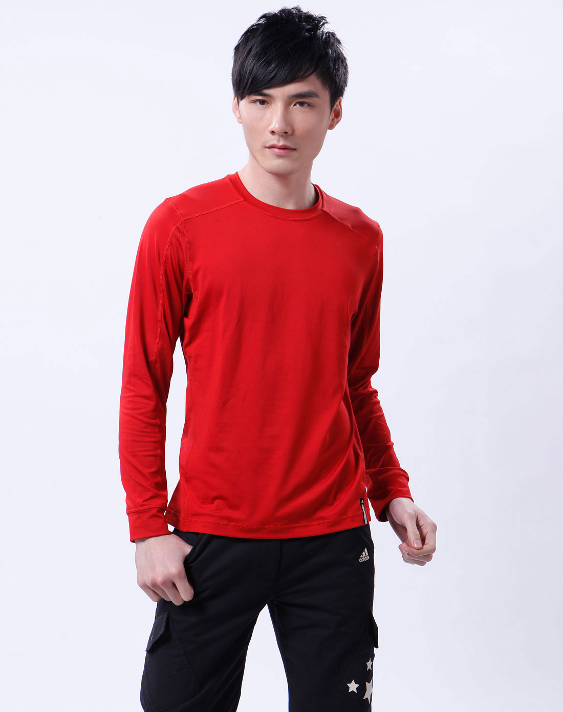 [ 阿迪达斯 ] 男款桔红色圆领长袖t恤