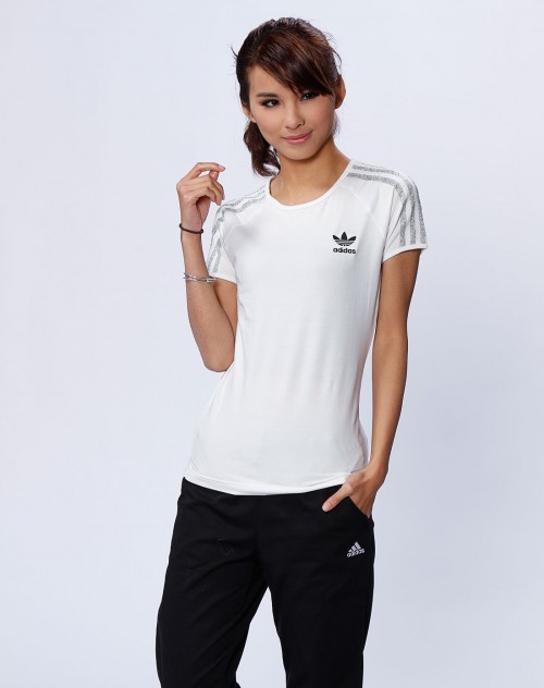 adidas女款银白色短袖t恤