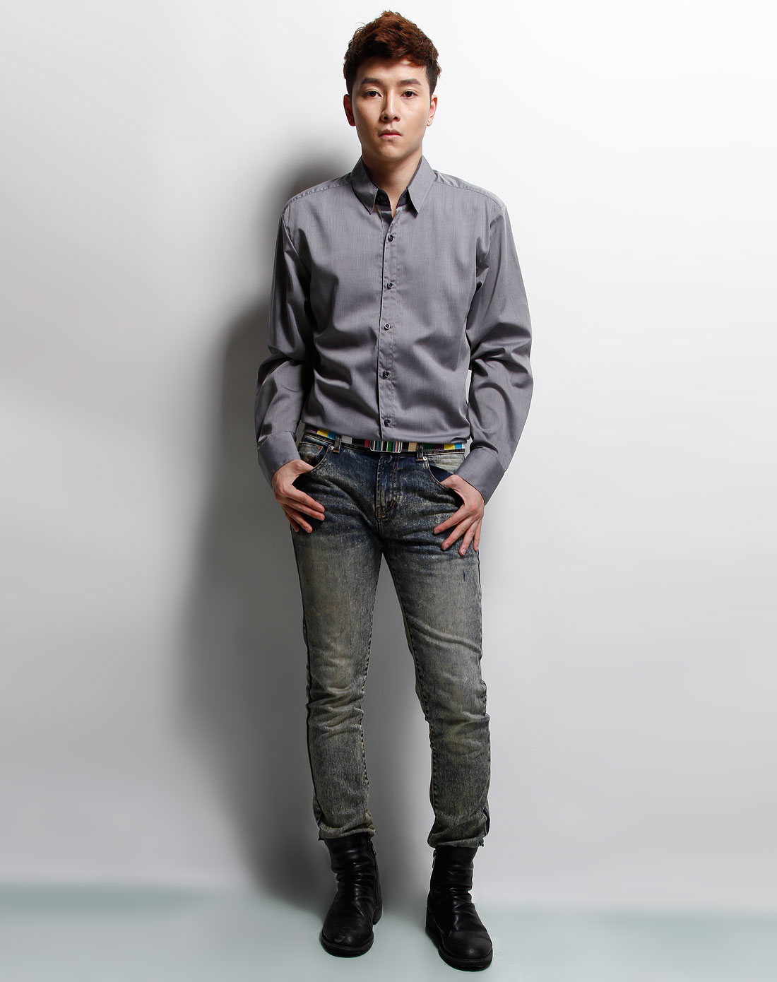 merlean ponty浅灰色时尚长袖衬衫