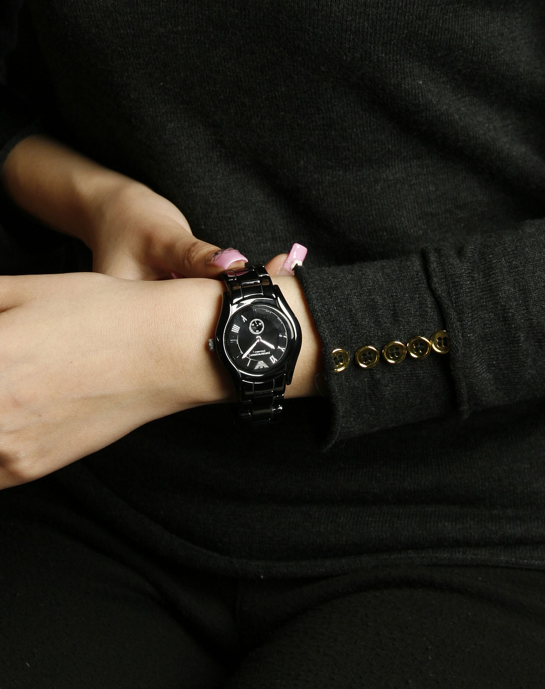 阿玛尼emporio armani-手表女款黑色经典陶瓷石英手表