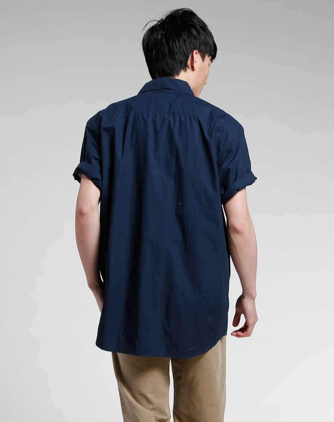 老海军old navy藏青色简约短袖衬衫