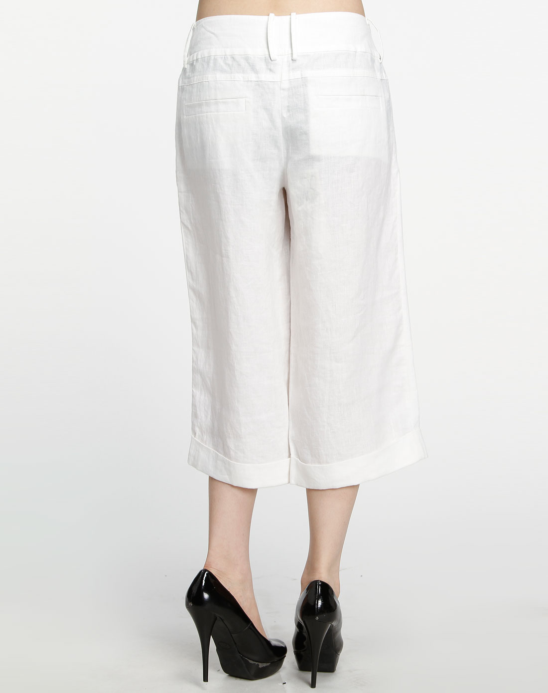 mymo女款白色亚麻八分裤